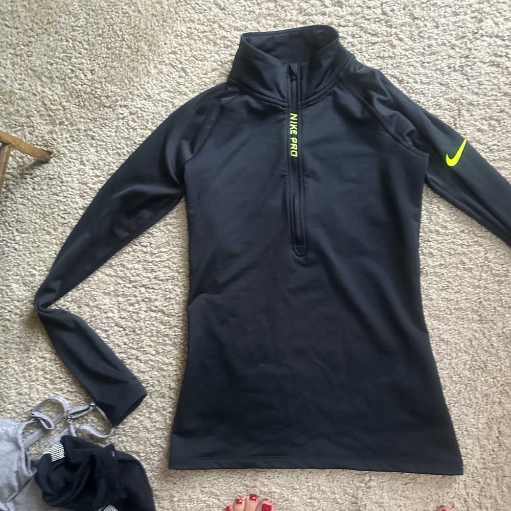 Nike Pro Black and Neon Green Half-Zip Top